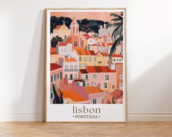 Lisbon Portugal Travel Poster, Portugal Wall Art, Lisbon Print, Home Decor, Birthday Present, Personalised Travel Poster