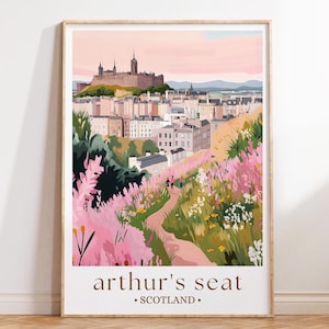 Impresión de Arthur's Seat Edimburgo, arte mural emblemático de Escocia, póster de viaje a la cima de una colina