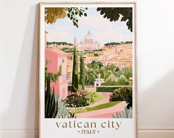 Vatican City Travel Poster, Rome Landmark Art, European Architecture Print, Religious Travel Decor, Catholic Heritage Gift