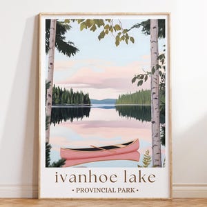 Ivanhoe Lake Provincial Park Print, Ontario Canada Landscape Art, Nature Travel Poster, Lakeside Wall Decor, Wilderness Illustration