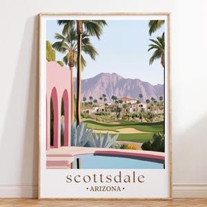 Póster de viaje de Scottsdale, Arizona, arte de paisaje desértico, impresión del suroeste, decoración del desierto americano, regalo de vacaciones