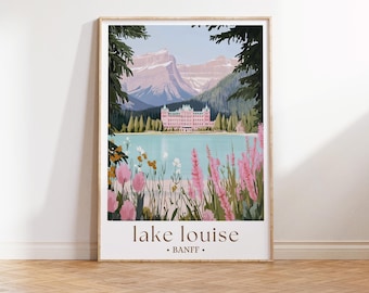 Lake Louise Banff Poster, Landscape Wall Art Canada Travel Decor for Home and Office Canadian Rockies Travel Art, Nature Inspired Home Decor