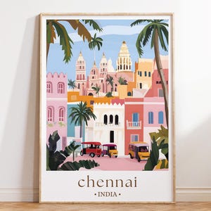 Chennai India Travel Poster, Colorful Indian City Wall Art, South Asia Print