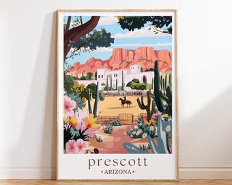 Prescott Rodeo Arizona Art Print, Western Festival Poster, Illustrated Cowboy Wall Decor