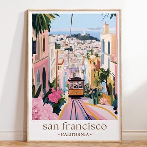 San Francisco Cable Car Art Print, California Landmark Poster, Illustrated City Transit Wall Decor