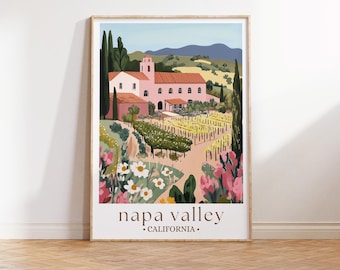 Napa Valley Travel Poster, California Vineyard Art, Wine Lover Decor, Scenic Wall Art for Home and Office California Colorful City Print
