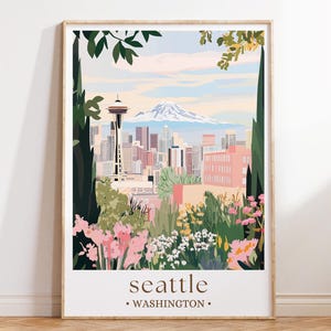 Seattle Art Print, Seattle Illustration, Seattle Artwork, Pike Place Market, Travel Art Prints, Space Needle, Skyline Print