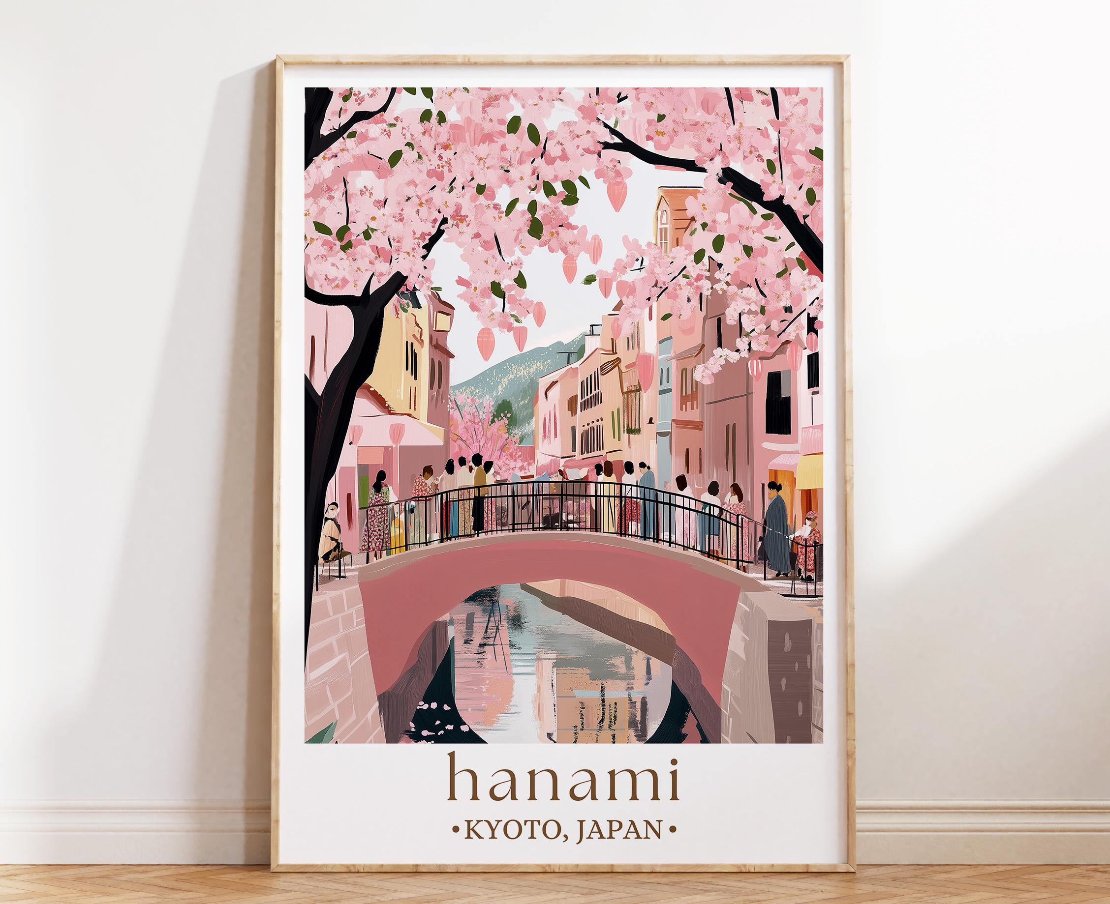 Hanami Kyoto Art Print, Cherry Blossom Festival Poster