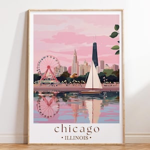 a picture of a city skyline with a ferris wheel