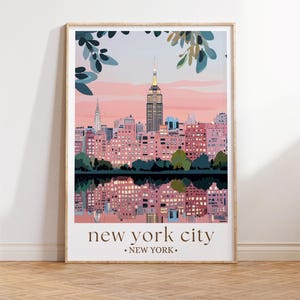 New York City Travel Poster, Retro Manhattan Wall Art, NYC Skyline Decor, US Cities Landscape Prints for Home and Office New York Poster