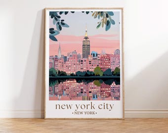 Póster de viaje de Nueva York, arte mural retro de Manhattan, decoración del horizonte de Nueva York, impresiones de paisajes de ciudades estadounidenses para el hogar y la oficina.