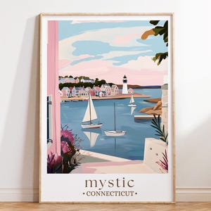 Mystic Connecticut Art Print, New England Coastal Town Poster, Nautical Travel Decor
