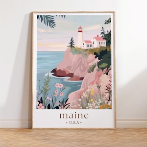 Maine Küstenlandschaft Poster, Reiseinspirierte Wandkunst, Wahrzeichen Dekor, Haus- und Bürodekoration