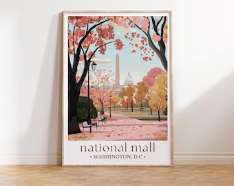 National Mall Print, Washington DC art print, Washington art prints, Washington wall art, Washington poster, Cherry Blossom Wall Art