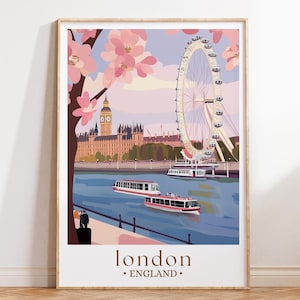 London England Travel Poster, British Landmark Art, Big Ben Print, UK Cityscape Decor, Urban Travel Gift
