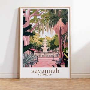 Savannah Georgia Reiseplakat, Georgia Wandkunst, Savannah Print Forsyth Brunnen Hochzeitsgeschenk, individuelles Reiseplakat, personalisierter Druck,