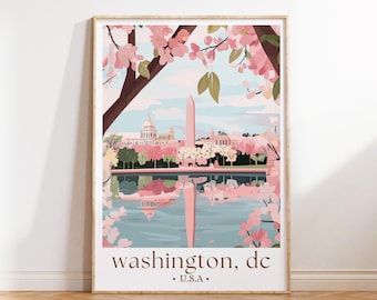 ワシントン DC、ワシントンのアートプリント、ワシントンのアートプリント、ワシントンの壁アート、ワシントンのポスター、桜の壁アート、ワシントンのギフト
