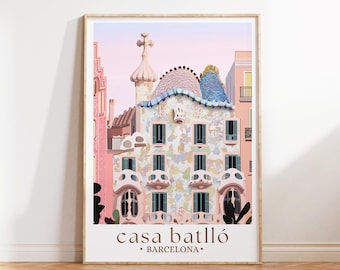 Casa Batlló print, muurdecoratie Barcelona, kunst uit Spanje, print Barcelona, stadsgezicht Barcelona, kunstprint Spanje, print Europa, reiscadeau