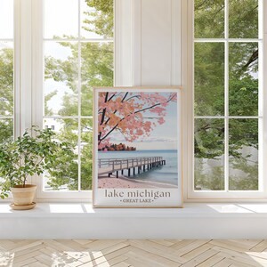 Affiche de voyage d'automne lac Michigan, art du paysage d'automne, impression des Grands Lacs, décoration nature Midwest, art mural saisonnier image 3