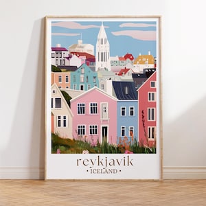 Póster de viaje a Reikiavik - Islandia, póster de Reikiavik, póster de Islandia, arte mural de viaje, impresión de Islandia, póster, Islandia, Europa, Reikiavik