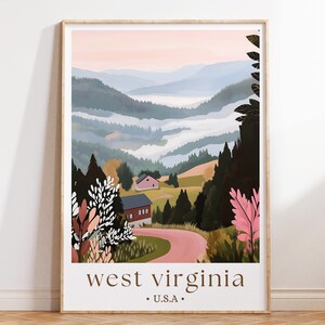 West Virginia USA Poster, Appalachian Mountain Wall Art for Nature Decor