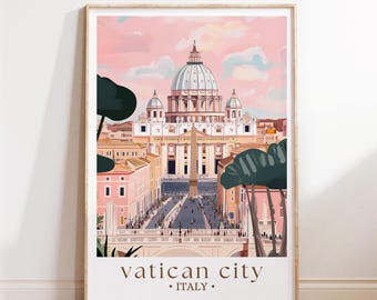 Vatican City Travel Poster, Rome Landmark Art, European Architecture Print, Religious Travel Decor, Catholic Heritage Gift