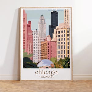 Affiche de voyage sur les toits de Chicago, art mural paysage urbain de Chicago, décoration d'intérieur unique, cadeau pour les amateurs de voyages, décoration d'intérieur affiche de Chicago, cadeau Chicago