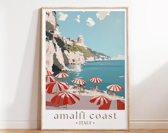 Amalfi Coast Italy Travel Poster, Coastal Village Print, Mediterranean Sea Art, European Escape Decor, Italy Vacation Gift