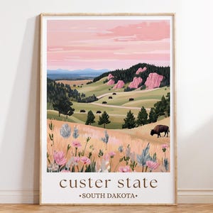 Custer State Park South Dakota Print, Wildlife Travel Poster, Scenic Landscape Wall Art, Nature Decor, National Park Illustration