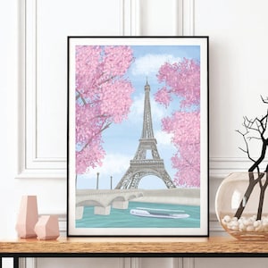 Arte mural de la Torre Eiffel, Arte mural de flor de cerezo, Impresiones de la Torre Eiffel, Arte mural de París, Póster de la Torre Eiffel, Impresión artística de París, Impresión de París para regalar