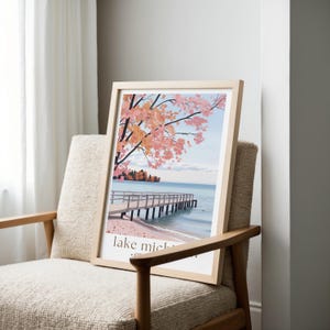 Affiche de voyage d'automne lac Michigan, art du paysage d'automne, impression des Grands Lacs, décoration nature Midwest, art mural saisonnier image 5
