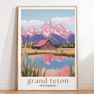 Grand Teton Wyoming Travel Poster, Mountain Landscape Art, National Park Print, American Nature Decor, Travel Gift