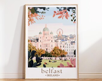 Belfast Ireland Art Print, Northern Ireland City Poster, Illustrated Travel Wall Decor