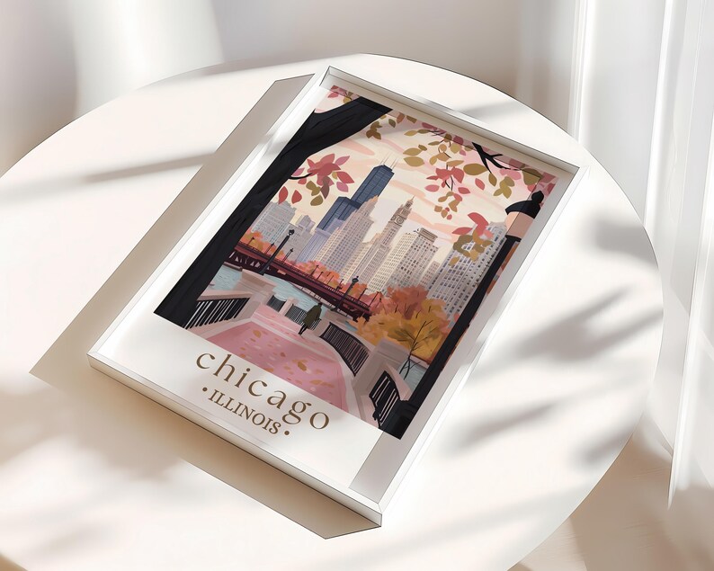 a picture frame with a picture of a chicago skyline