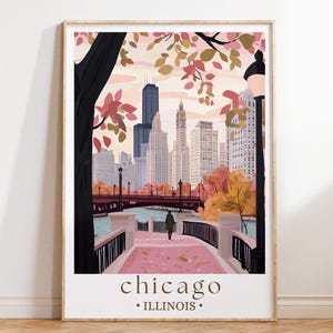 a picture of a poster of a city with a bridge