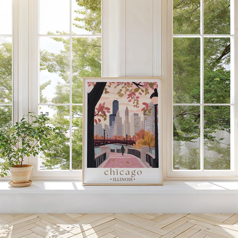 a window sill with a picture of a city