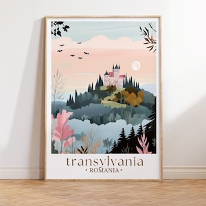 Transylvania Travel Print, Romania Wall Art, Dracula Castle Poster, Romania Village Wall Art