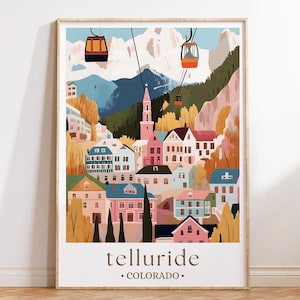 Telluride Colorado Wall Art, Mountain Town Travel Poster, Winter Ski Village Print, Rocky Mountains Decor, Cozy Alpine Scene
