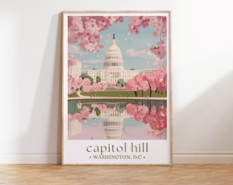 Capitol Hill Washington art print, Washington art prints, Washington wall art, Washington poster, Cherry Blossom Wall Art, Washington gift