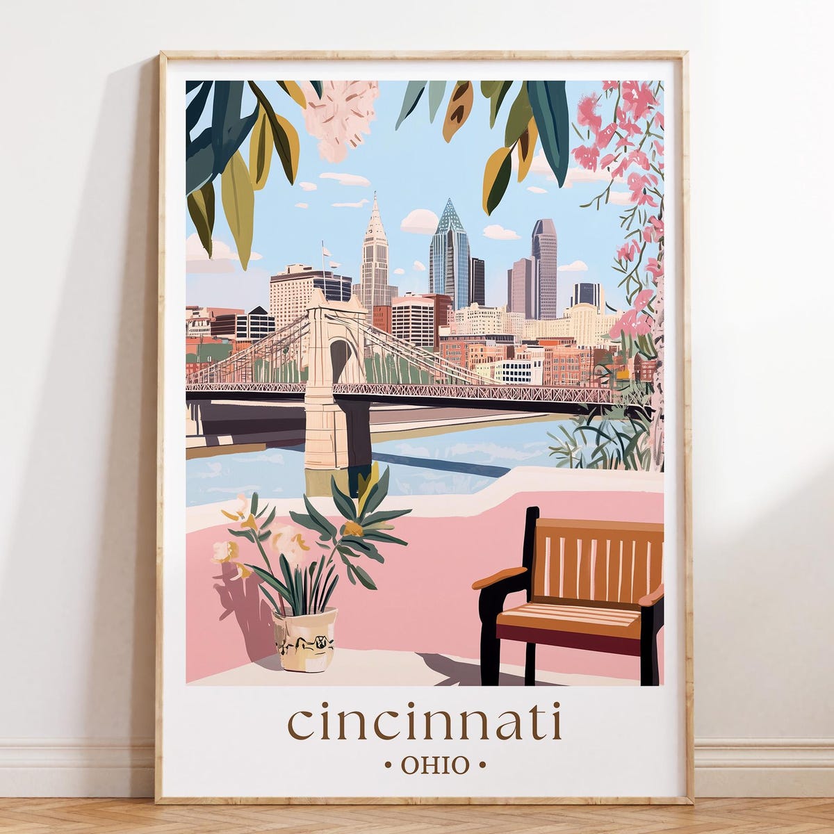 Cincinnati Ohio Art Print, Midwest Travel Poster, Illustrated City Wall Decor - Etsy