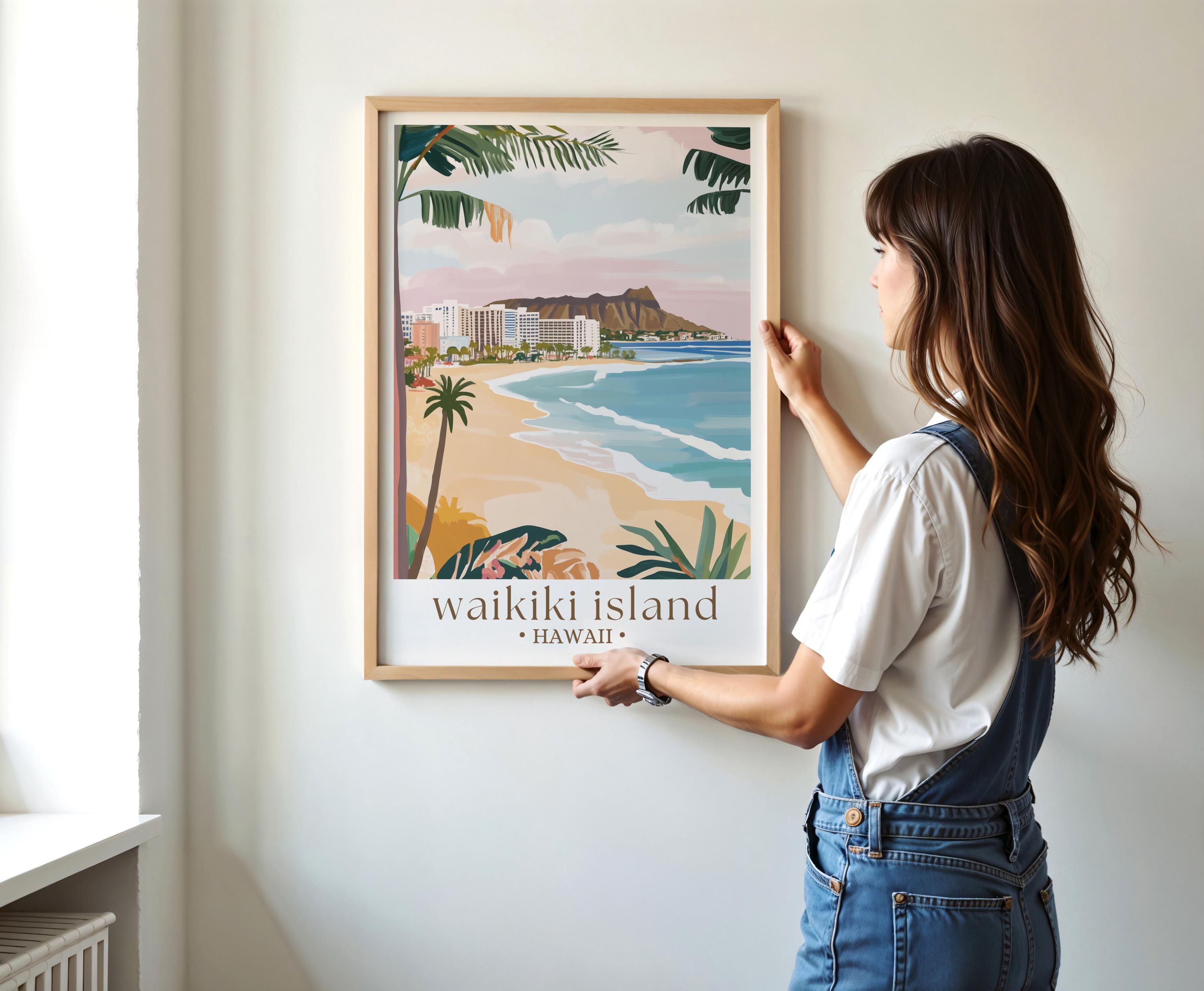 ワイキキビーチのポスター、ホノルルのハワイ旅行アート、ダイヤモンド