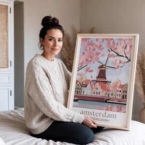 Amsterdam Travel Print, Netherlands, Amsterdam Poster, Birthday present, Wedding Gift, Custom Text, Personalised Gift, Windmill Art Print image 9