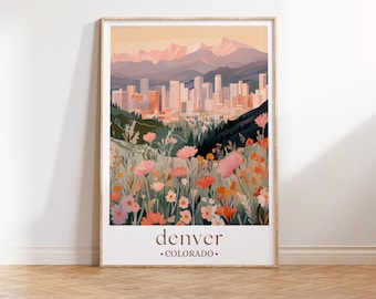 Denver, Colorado Travel Poster, Rocky Mountains, Mid-Century Modern, Home Decor, Office Wall Art, Cityscape Illustration