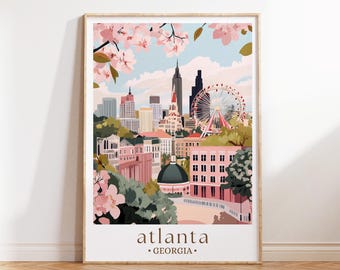 Atlanta Georgia Travel Poster, Southern City Art Print, Illustrated Skyline Wall Decor