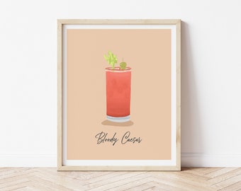 Bloody Caesar, Cocktail art print, Cocktail, Cocktail hour, Tomato cocktail, Kitchen decor, Drinks, Cocktail print