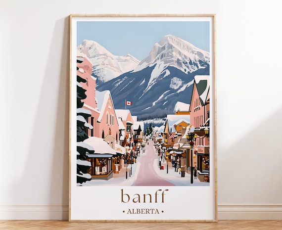 Banff Alberta Travel Poster, Canadian Rockies Wall Art, Mountain Town Print, National Park Decor