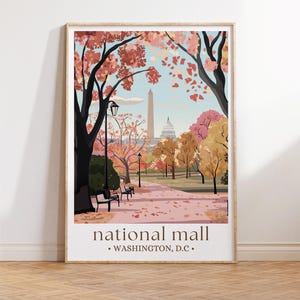 Impression National Mall, impression d'art Washington DC, impressions d'art Washington, art mural Washington, affiche Washington, art mural fleurs de cerisier