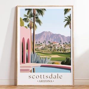 Scottsdale Arizona Reiseplakat, Wüstenlandschaftskunst, südwestlicher Druck, amerikanische Wüstendekoration, Urlaubsgeschenk