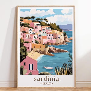 Sardinia Italy Coastal Print, Mediterranean Island Poster, Colorful European Wall Art