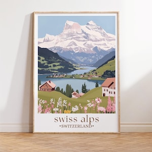 Switzerland Art Print, Mountain Wall Art, Swiss Alps Poster, Grindelwald Print, Lauterbrunnen, Travel Poster, Travel Gift, Housewarming Gift
